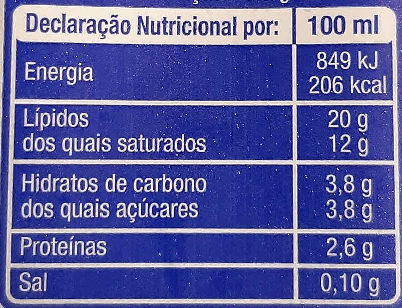 Foto da tabela nutricional