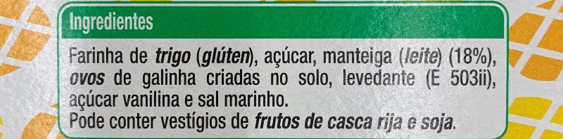 Foto da lista de ingredientes