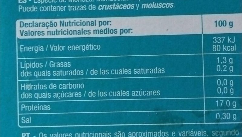 Foto da tabela nutricional