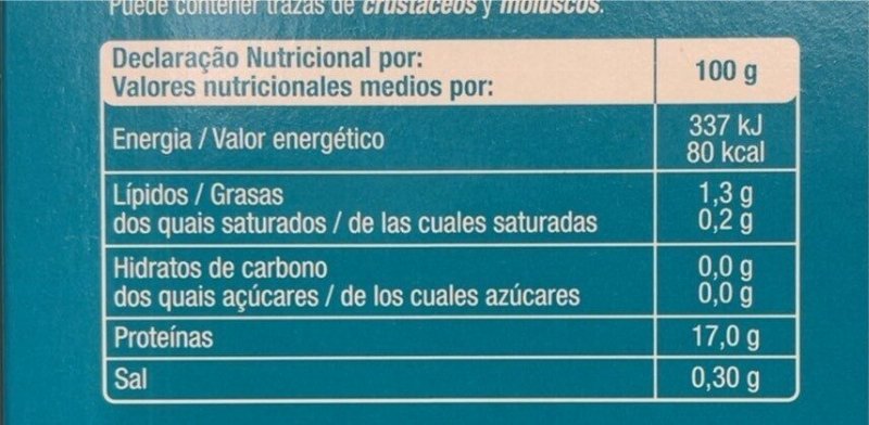 Foto da tabela nutricional