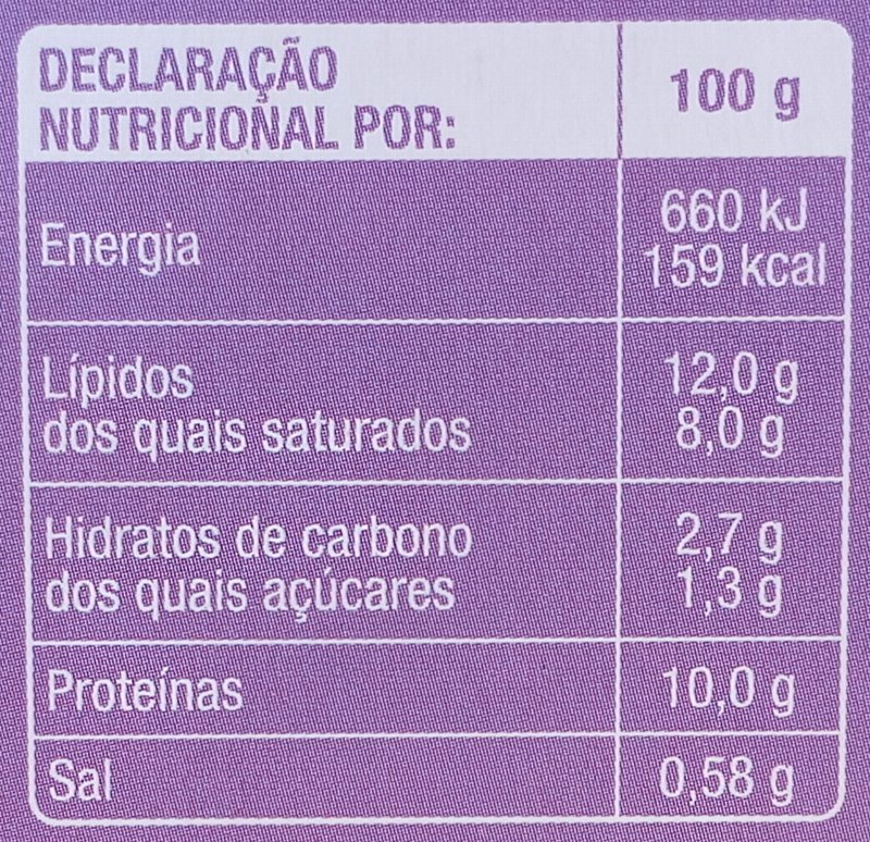 Foto da tabela nutricional