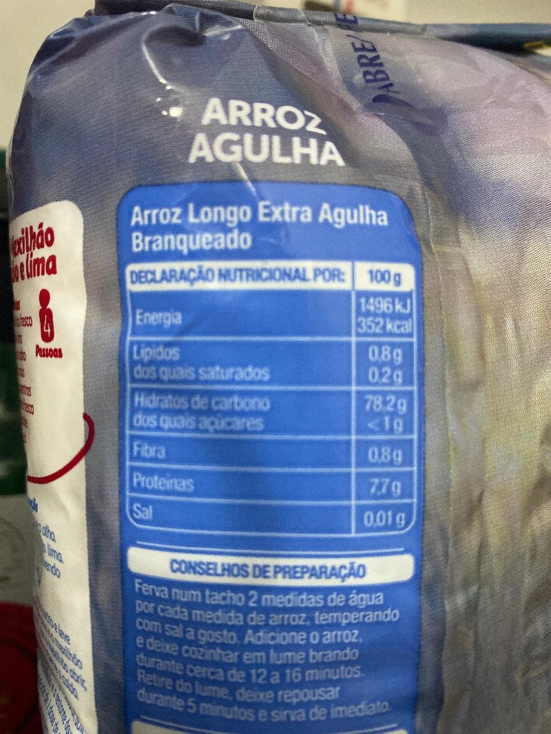 Foto da tabela nutricional