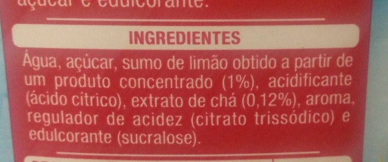 Foto da lista de ingredientes