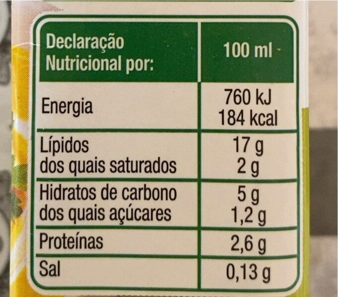 Foto da tabela nutricional