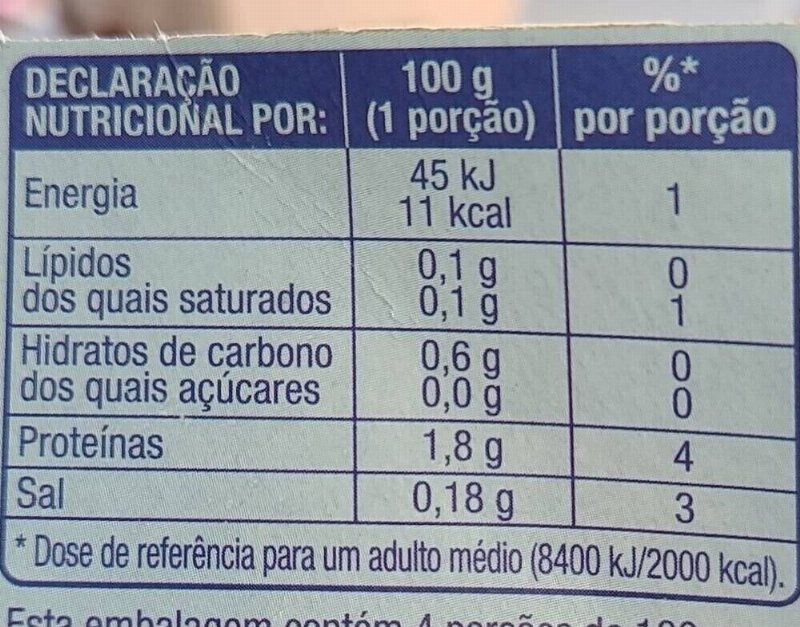 Foto da tabela nutricional
