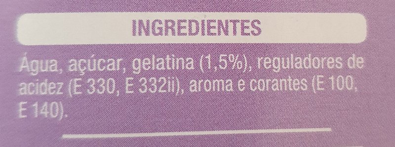 Foto da lista de ingredientes