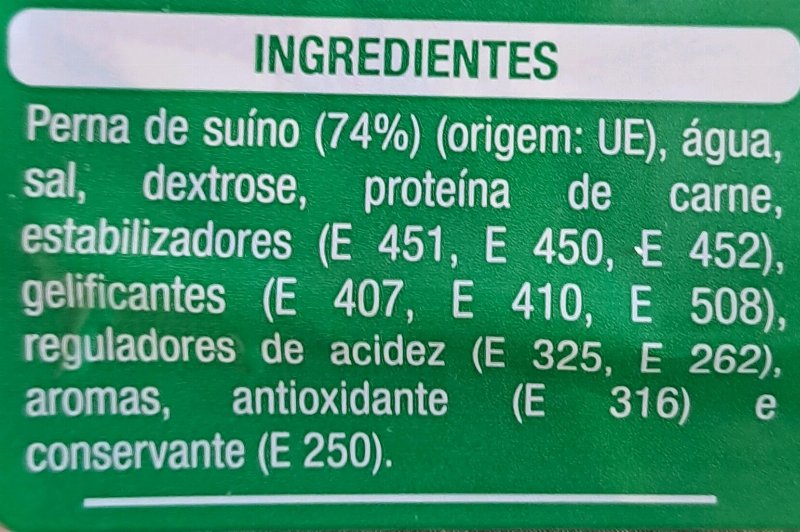 Foto da lista de ingredientes