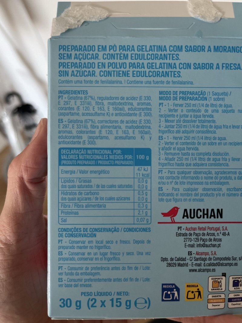 Foto da tabela nutricional