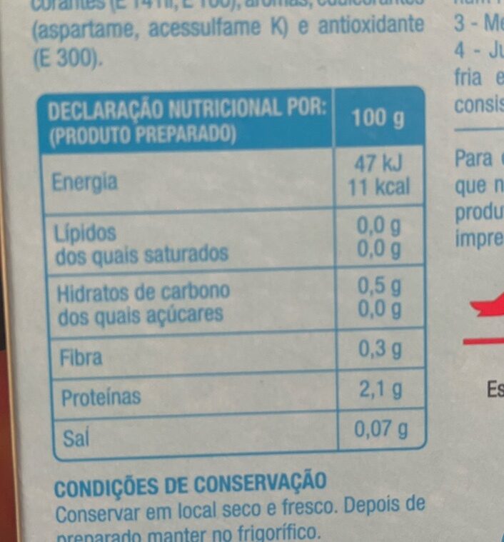 Foto da tabela nutricional