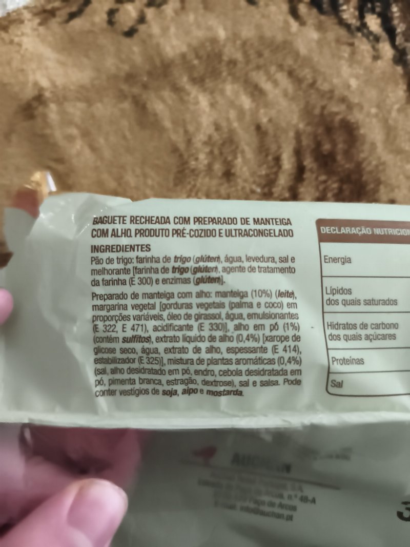 Foto da lista de ingredientes