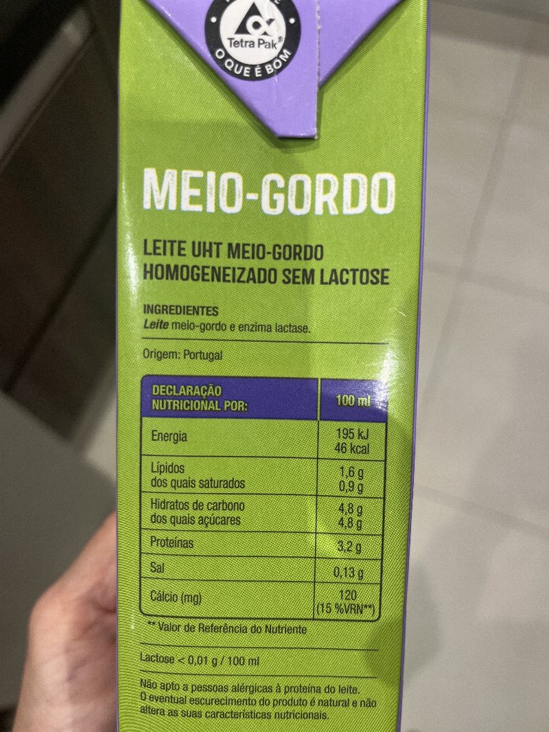 Foto da lista de ingredientes