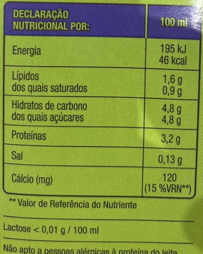 Foto da tabela nutricional