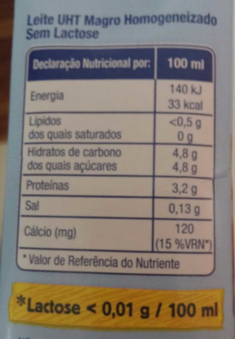 Foto da tabela nutricional