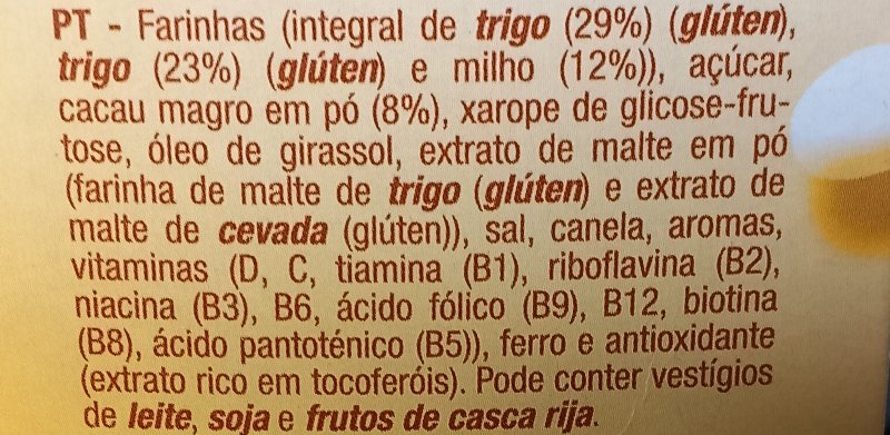 Foto da lista de ingredientes