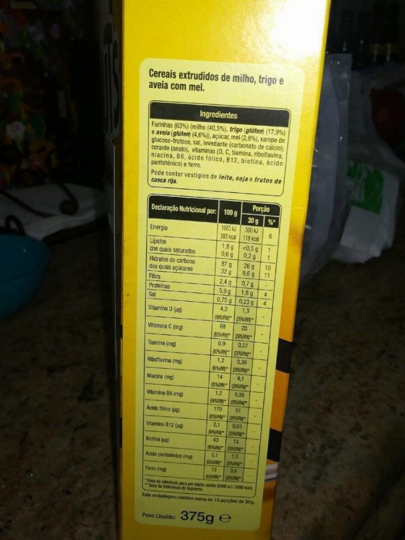 Foto da tabela nutricional