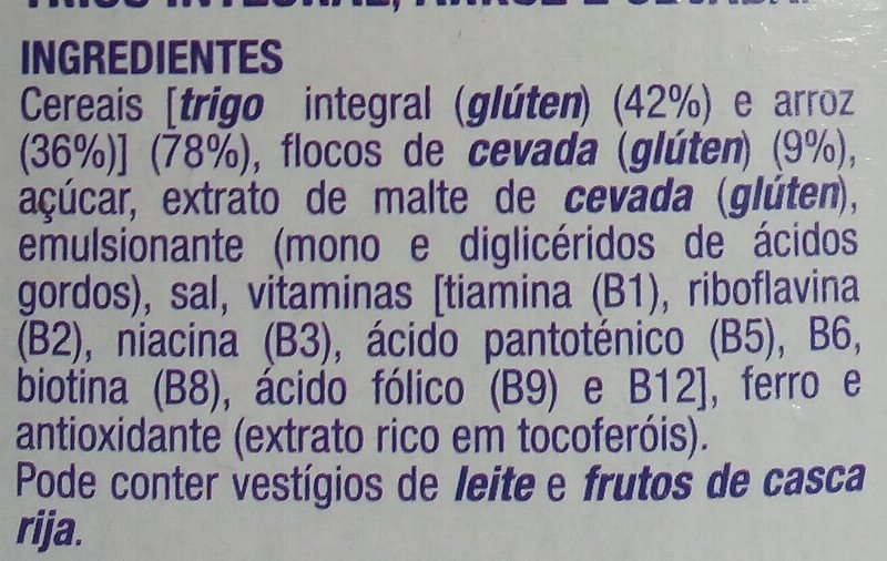 Foto da lista de ingredientes