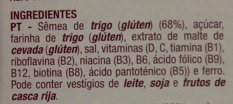 Foto da lista de ingredientes