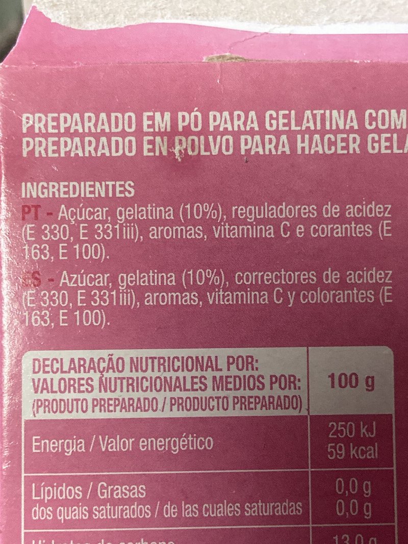 Foto da lista de ingredientes