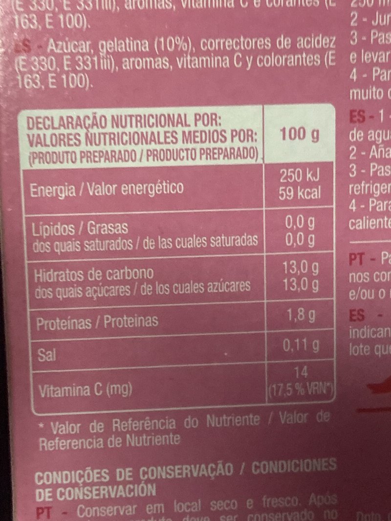 Foto da tabela nutricional
