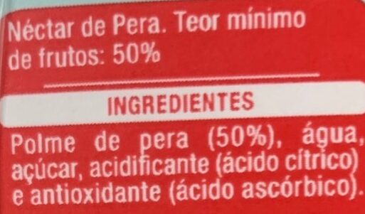 Foto da lista de ingredientes