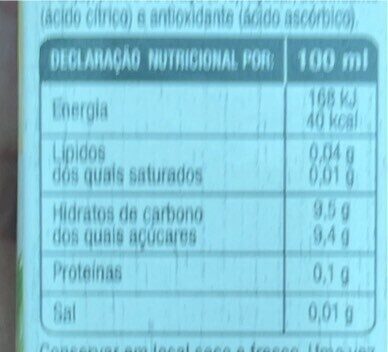 Foto da tabela nutricional