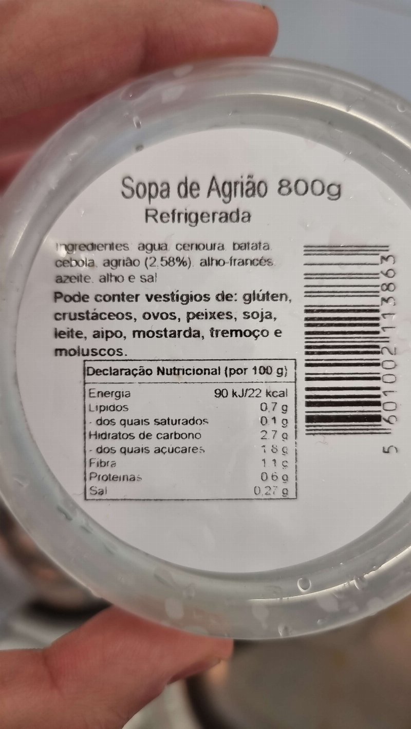Foto da tabela nutricional