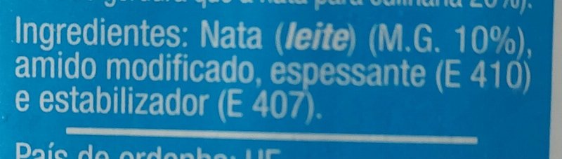 Foto da lista de ingredientes