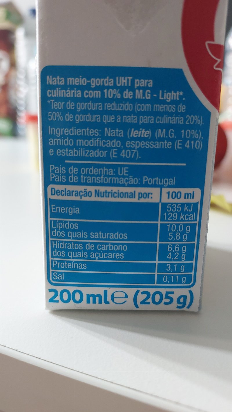 Foto da tabela nutricional
