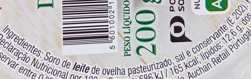 Foto da lista de ingredientes