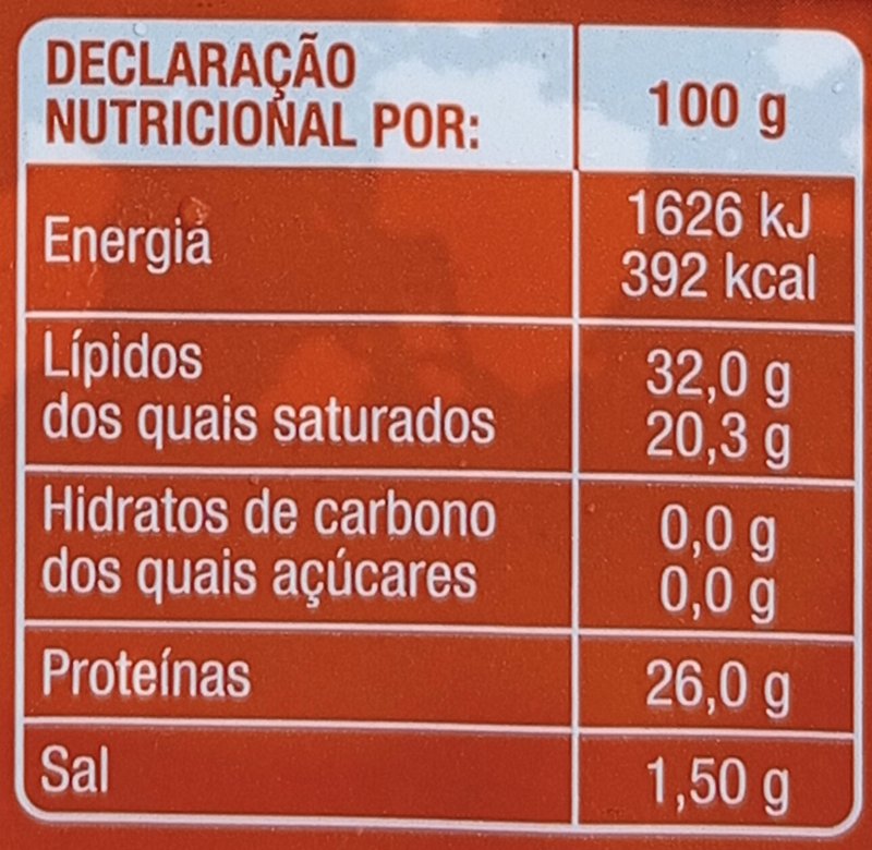 Foto da tabela nutricional