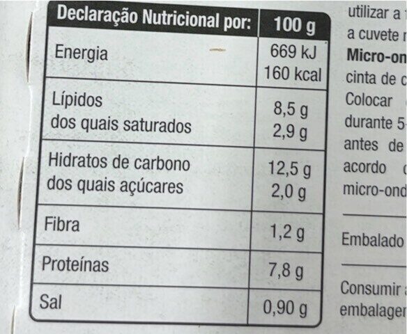 Foto da tabela nutricional