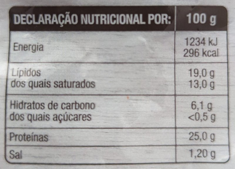 Foto da tabela nutricional