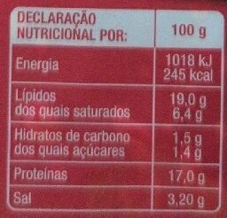 Foto da tabela nutricional