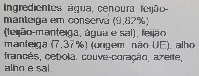 Foto da lista de ingredientes