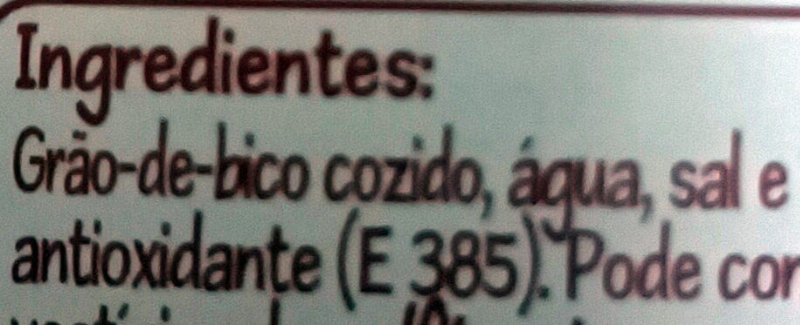 Foto da lista de ingredientes
