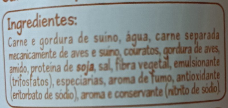 Foto da lista de ingredientes