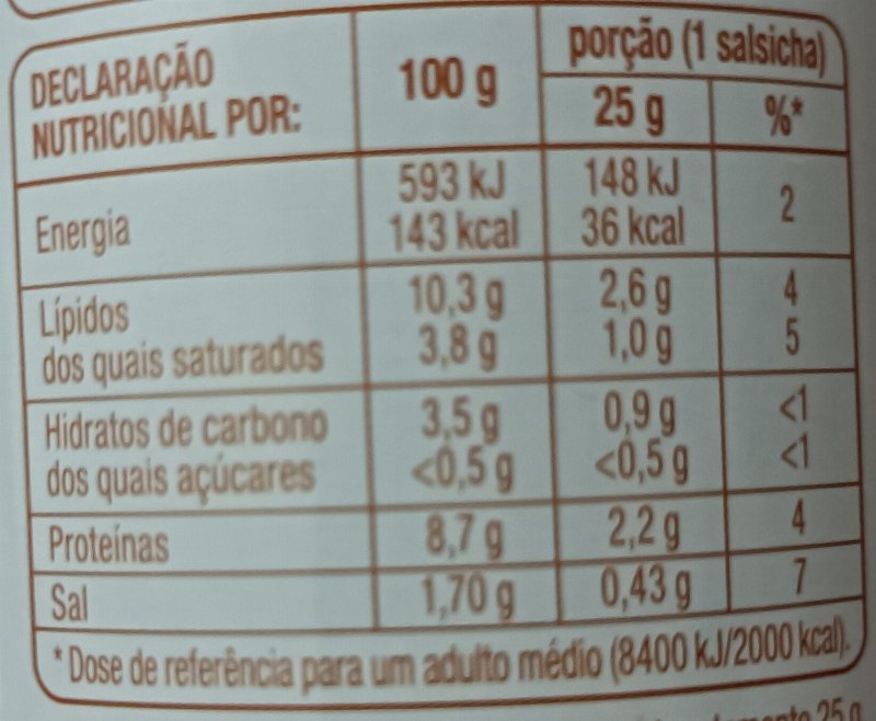 Foto da tabela nutricional