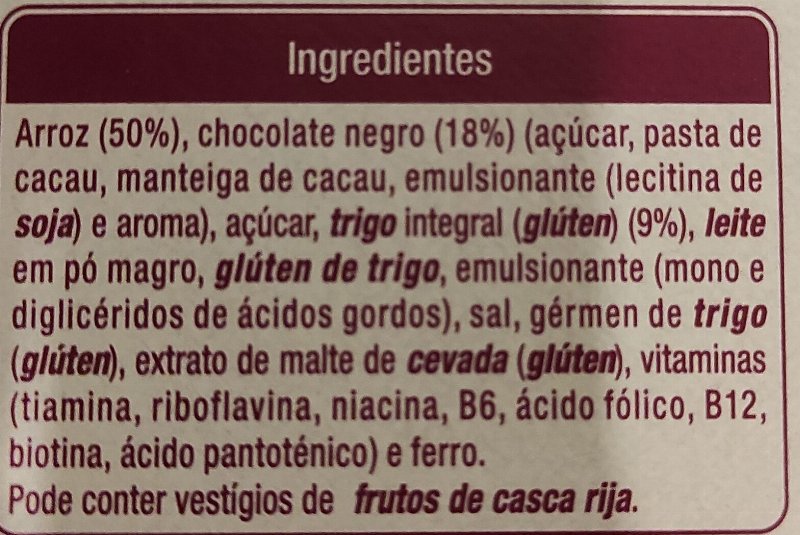 Foto da lista de ingredientes