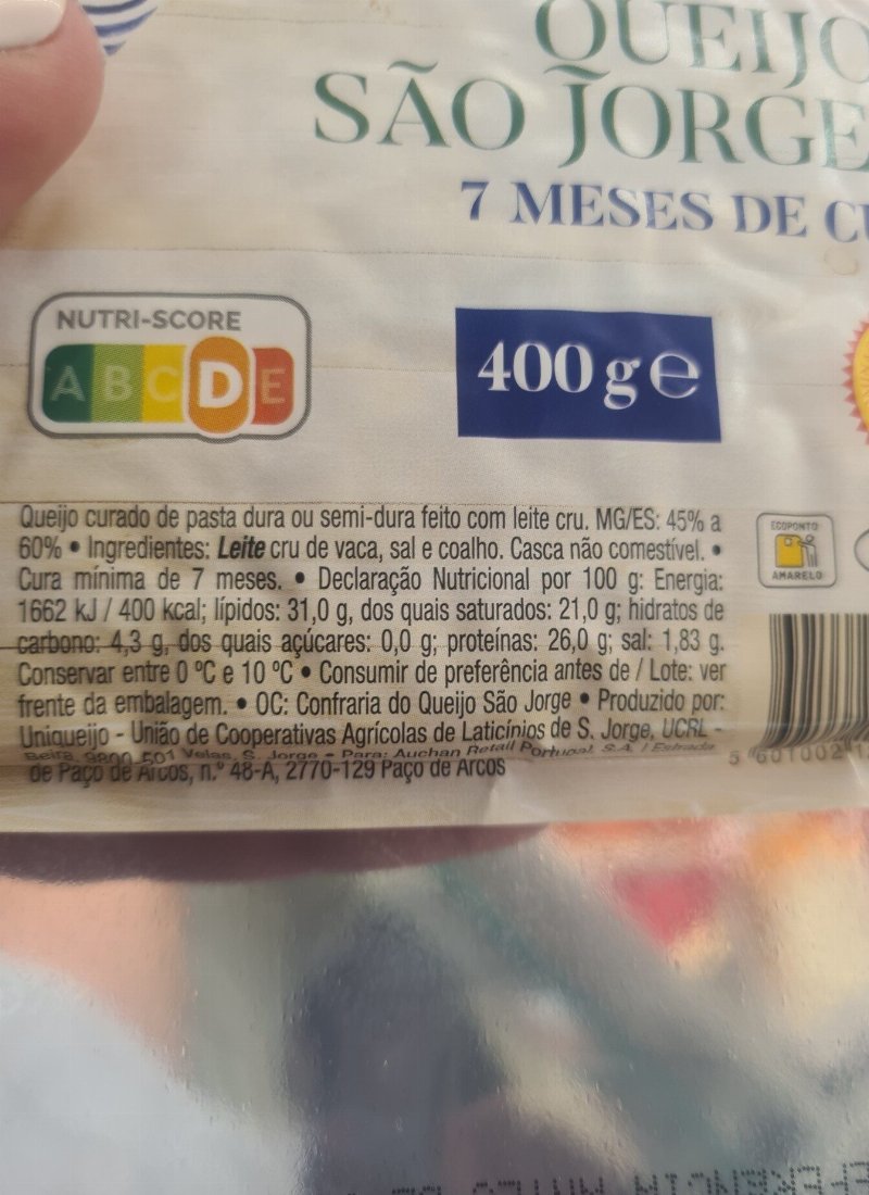 Foto da lista de ingredientes