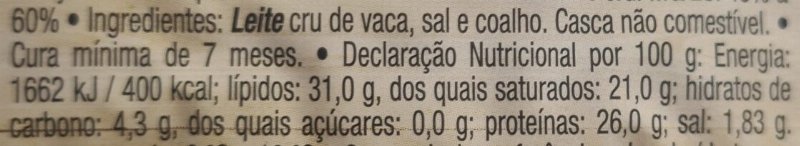 Foto da tabela nutricional