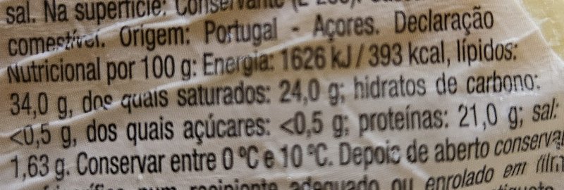 Foto da tabela nutricional