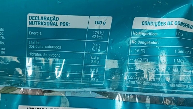 Foto da tabela nutricional