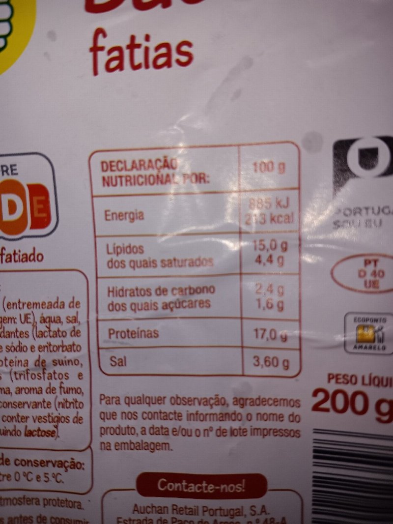 Foto da tabela nutricional