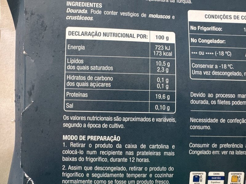 Foto da tabela nutricional