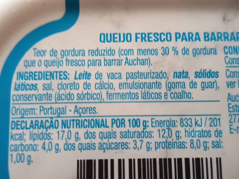 Foto da lista de ingredientes