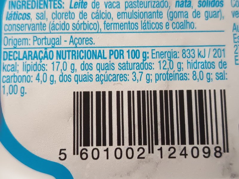Foto da tabela nutricional