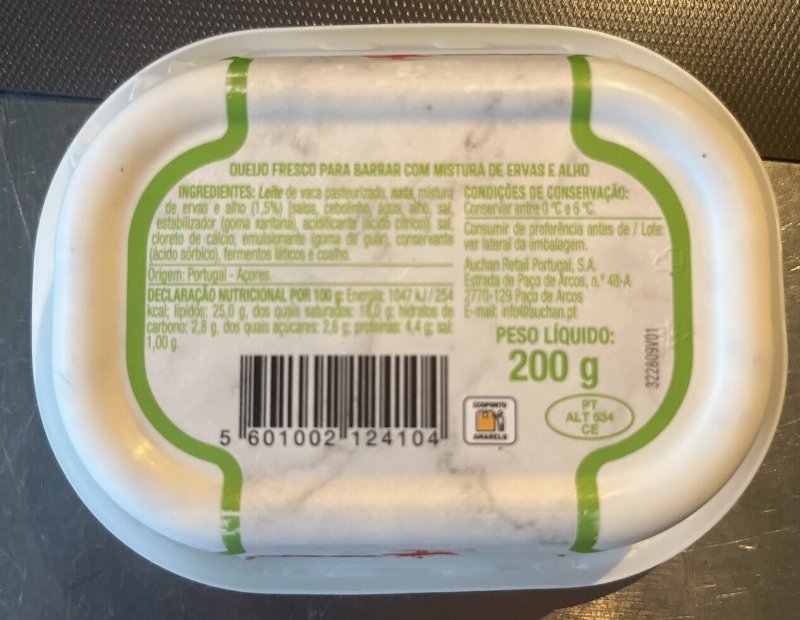 Foto da tabela nutricional