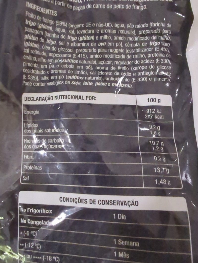 Foto da tabela nutricional