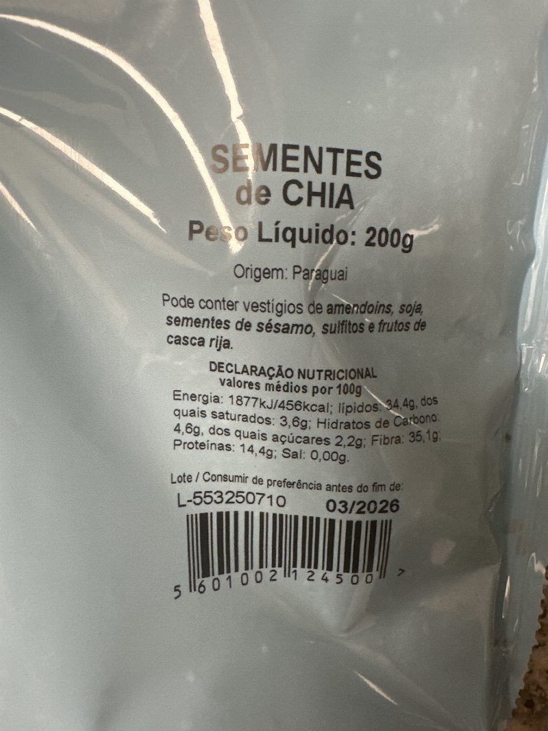 Foto da lista de ingredientes