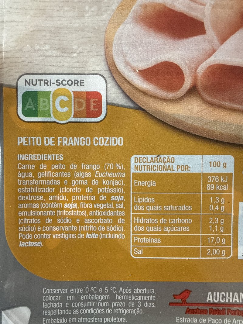 Foto da lista de ingredientes